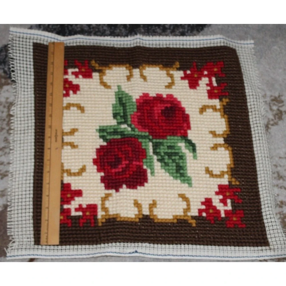 completed tapestry cross stitch gros point pillow cover art roses 18